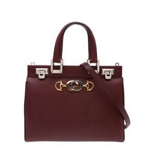 NEW GUCCI women's zumi grainy leather top handle bag in burgundy